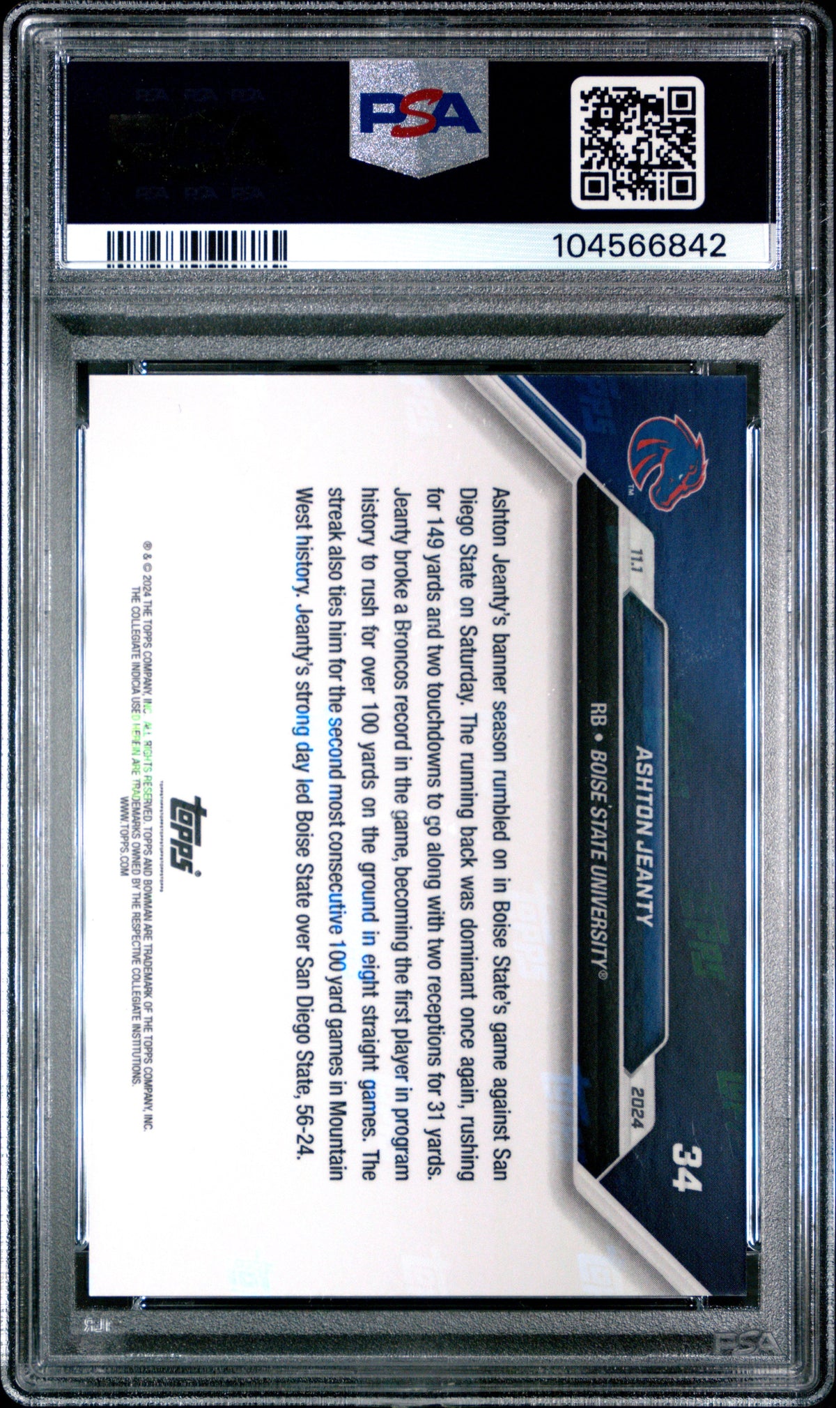 Graded 2024 Topps Bowman U Now Ashton Jeanty #34 Rookie RC Football Card PSA 10 Gem Mint