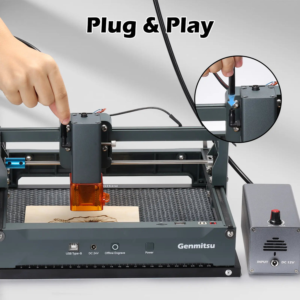 Air Assist Pump for Laser Cutter, Compatible with Genmitsu Kortek and Most CNC Milling or Laser Engraving Machine in The Market, Remove Smoke & Dust, Protect Desktop & Laser Lens