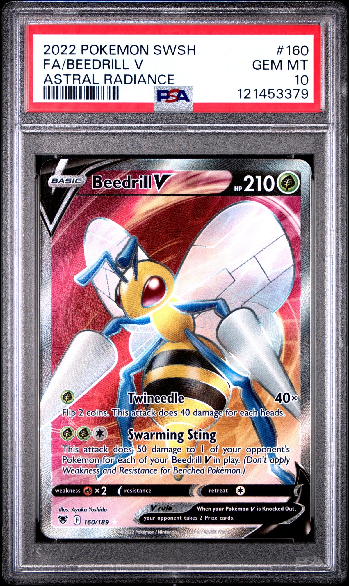 Graded 2022 PKM Sword & Shield FA Beedrill #160 V Astral Radiance Trading Card Game PSA 10 Gem Mint