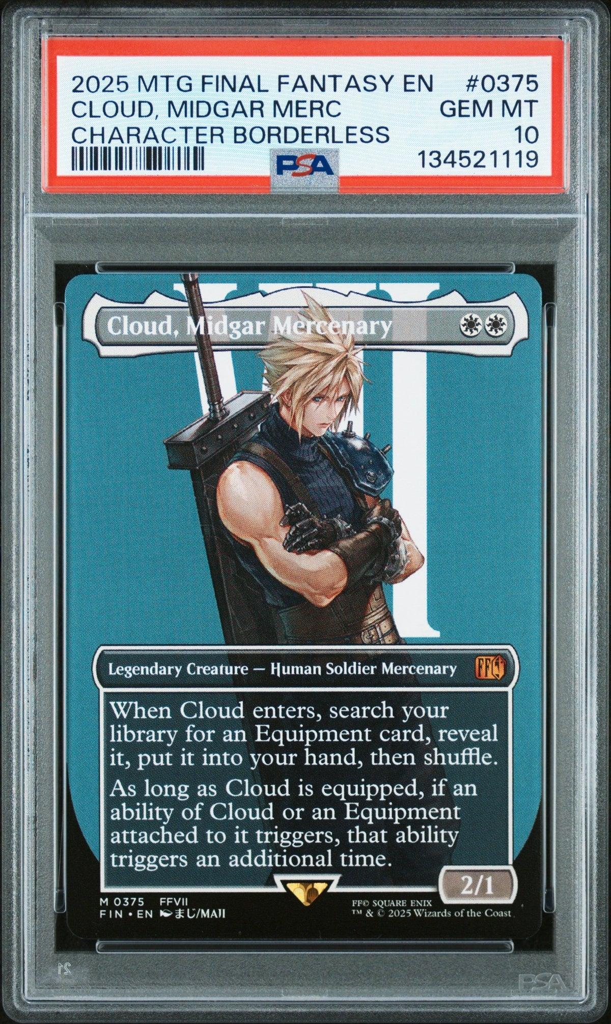 Graded 2025 Magic The Gathering Final Fantasy 7 Cloud Midgar Merc #0375 Character Borderless Card PSA 10 Gem Mint