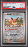 Graded 2025 PKM PRE EN Eevee #074 Pokemon Day Trading Card Game PSA 10 Gem Mint