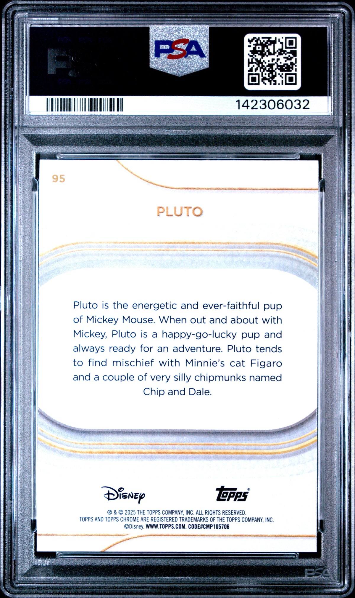 Graded 2025 Topps Chrome Disney Sapphire Pluto #95 Trading Card PSA 10 Gem Mint