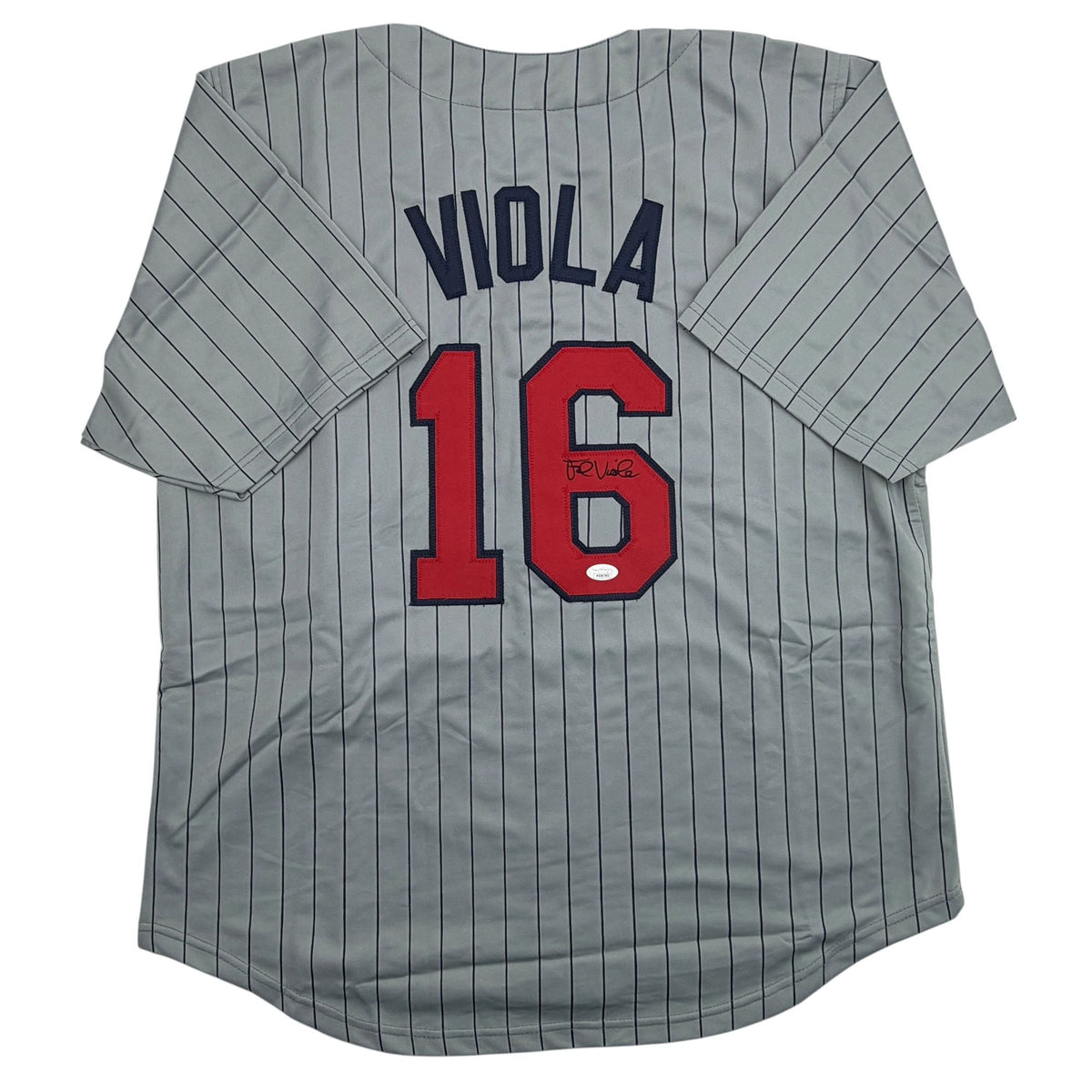 Autographed/Signed Frank Viola Minnesota Grey Pinstripe Baseball Jersey JSA COA