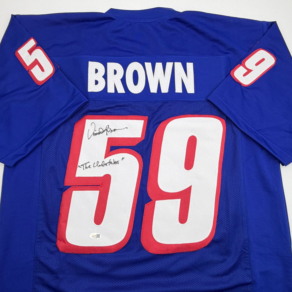 Autographed/Signed Vincent Brown New England Blue Football Jersey JSA COA