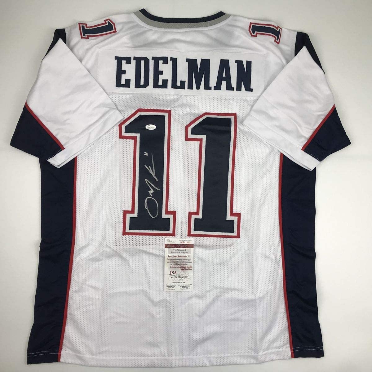 Autographed/Signed Julian Edelman New England White Football Jersey JSA COA