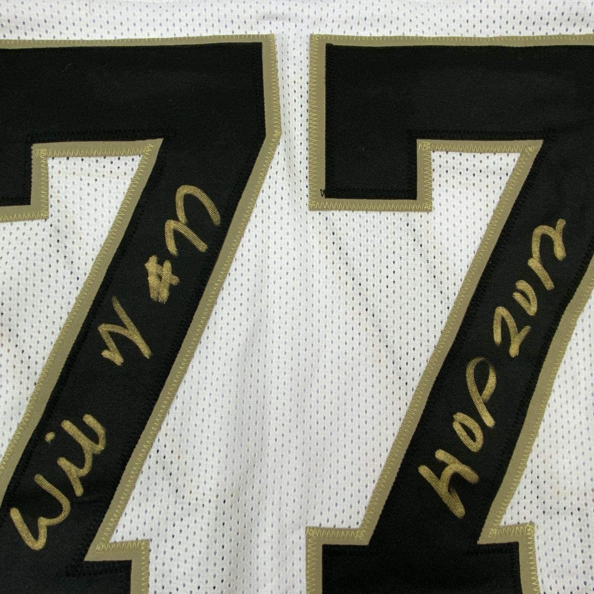 Autographed/Signed Willie Roaf HOF 2012 New Orleans White Football Jersey JSA COA