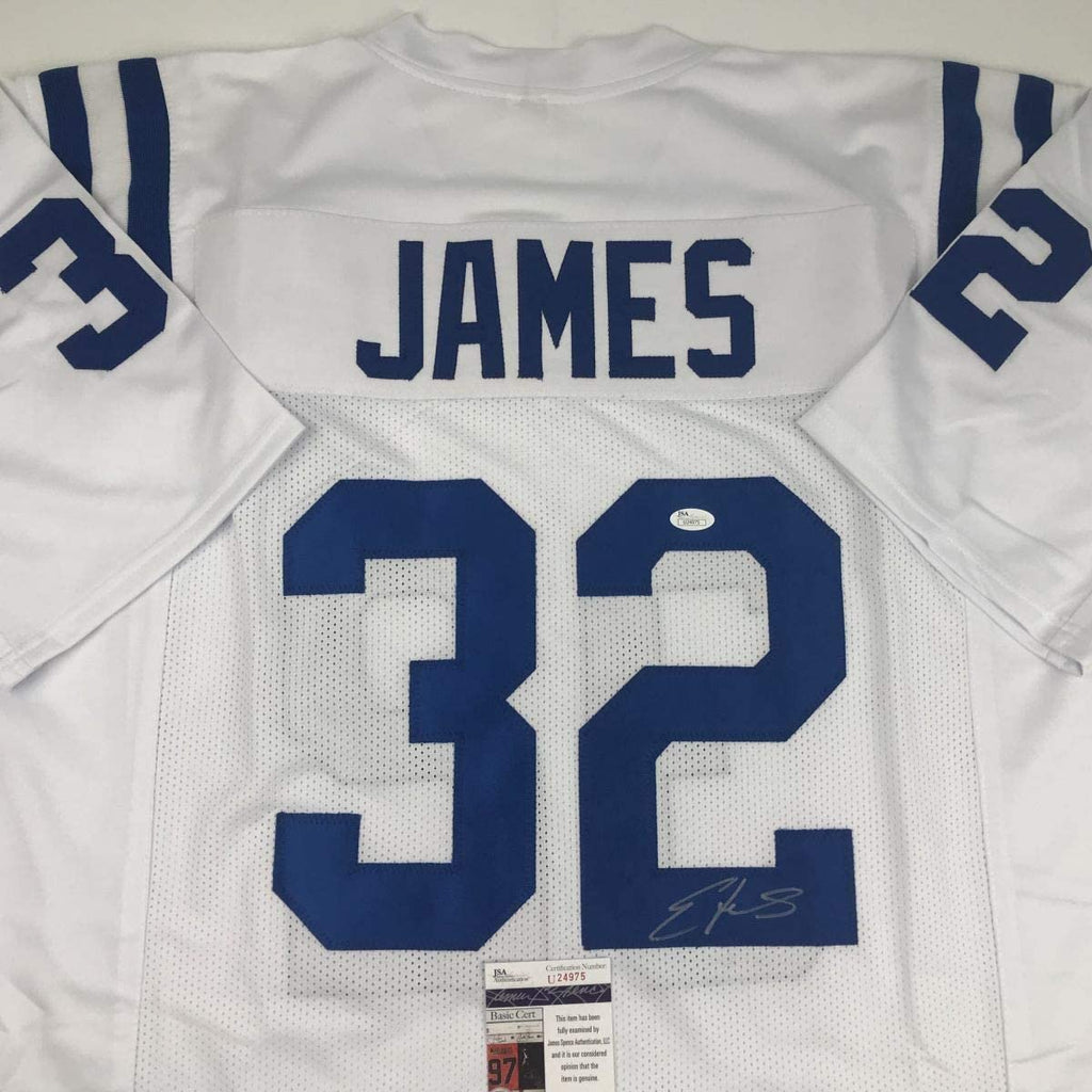 Autographed/Signed Edgerrin James Indianapolis White Football Jersey JSA COA