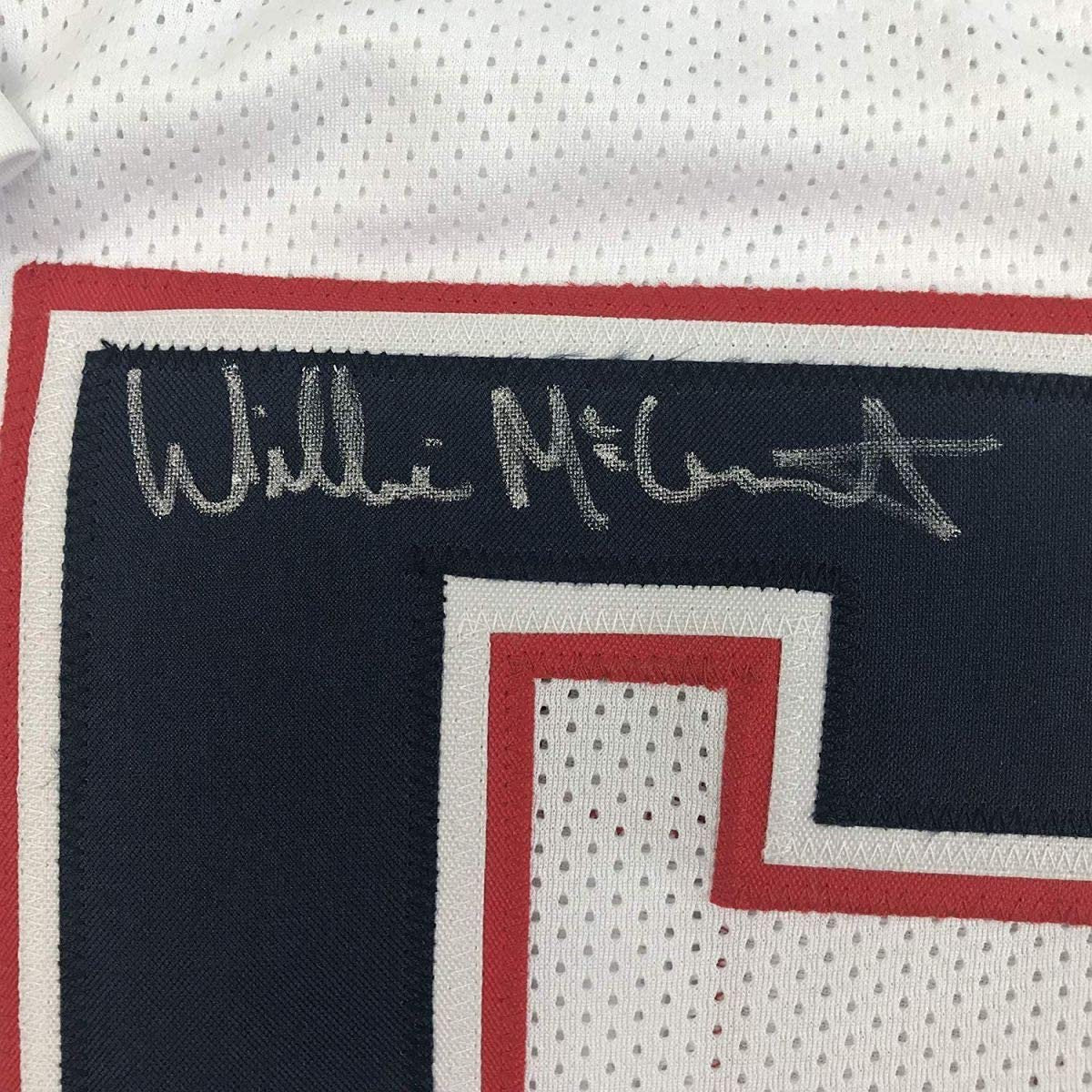 Autographed/Signed Willie McGinest New England White Football Jersey JSA COA