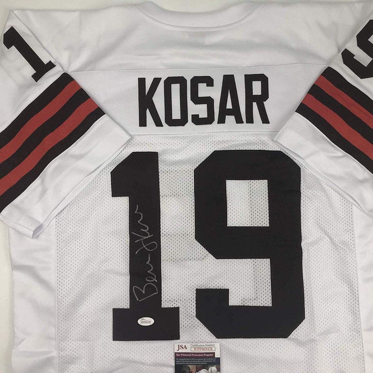 Autographed/Signed Bernie Kosar Cleveland White Football Jersey JSA COA