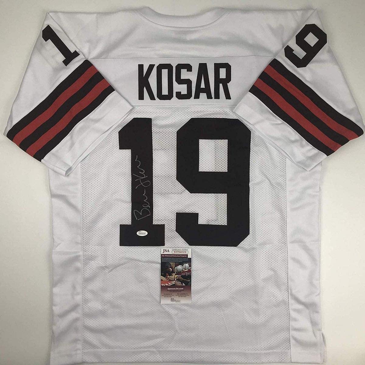 Autographed/Signed Bernie Kosar Cleveland White Football Jersey JSA COA