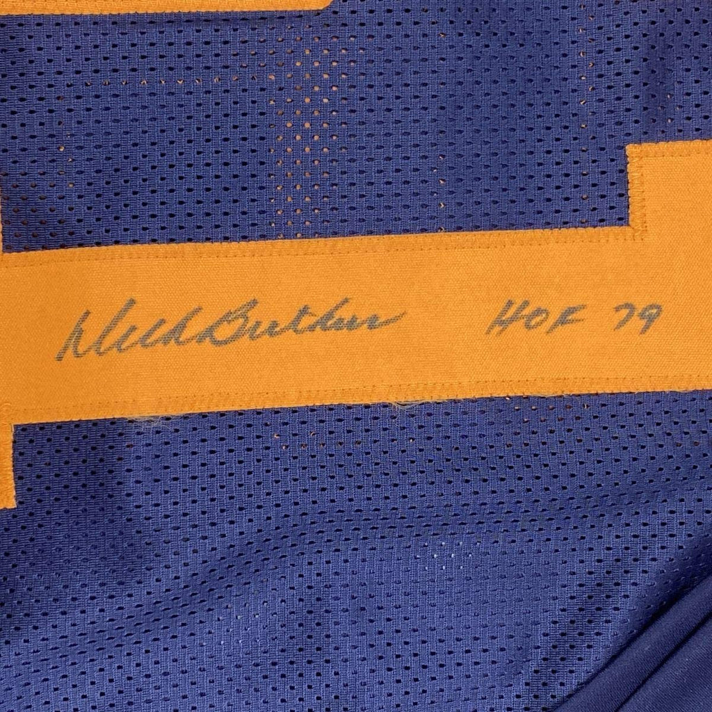 Framed Autographed/Signed Dick Butkus HOF 79 35x39 Chicago Retro Blue Football Jersey JSA COA
