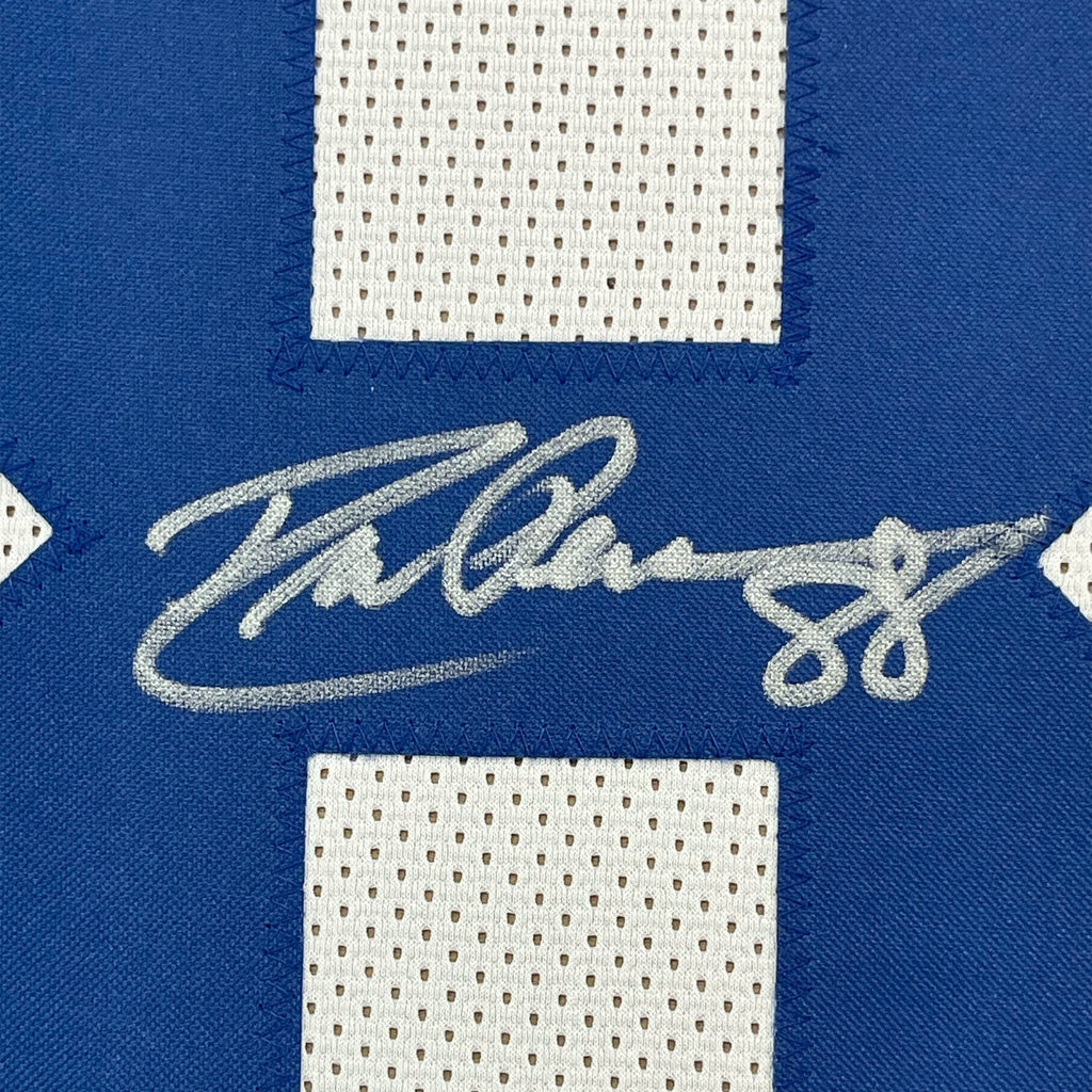 Framed Autographed/Signed Drew Pearson 35x39 Dallas White Football Jersey JSA COA
