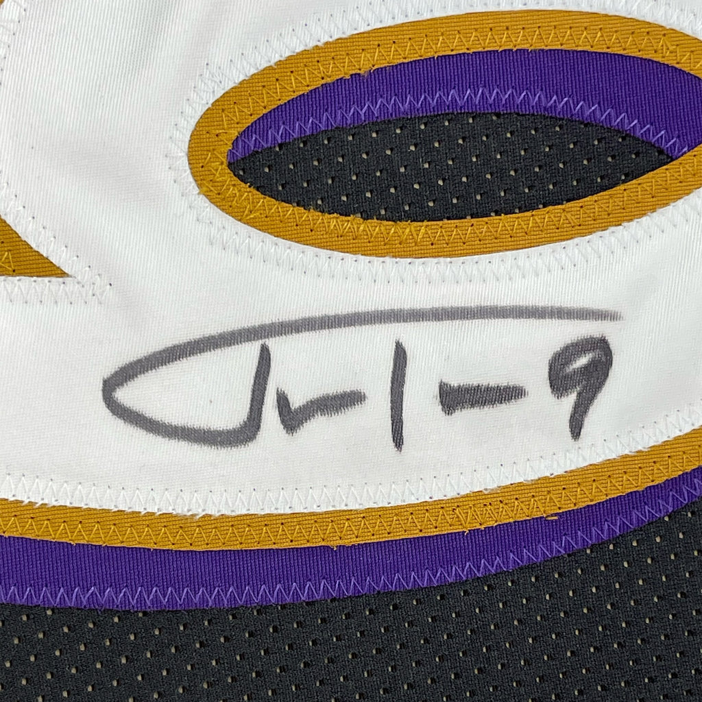 Framed Autographed/Signed Justin Tucker 35x39 Baltimore Black Football Jersey JSA COA