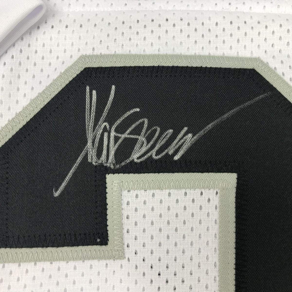Framed Autographed/Signed Marcus Allen 35x39 Oakland White Football Jersey JSA COA