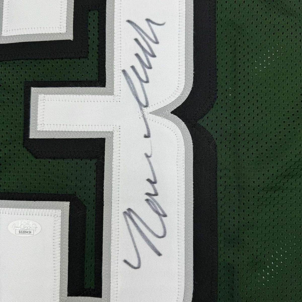 Framed Autographed/Signed Nolan Smith Jr. 35x39 Philadelphia Green Football Jersey JSA COA