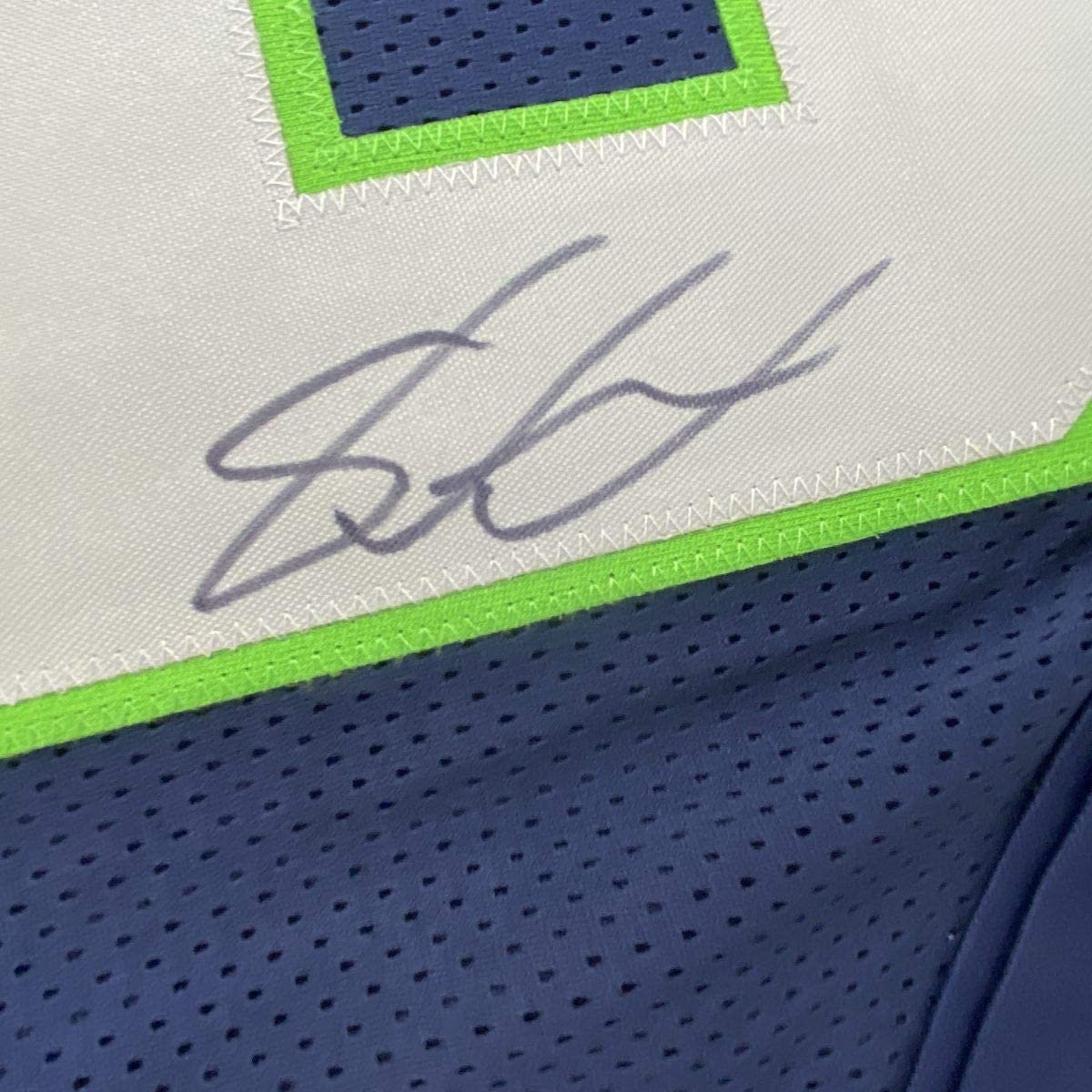 Framed Autographed/Signed Shaquem Griffin 35x39 Seattle Blue Football Jersey JSA COA