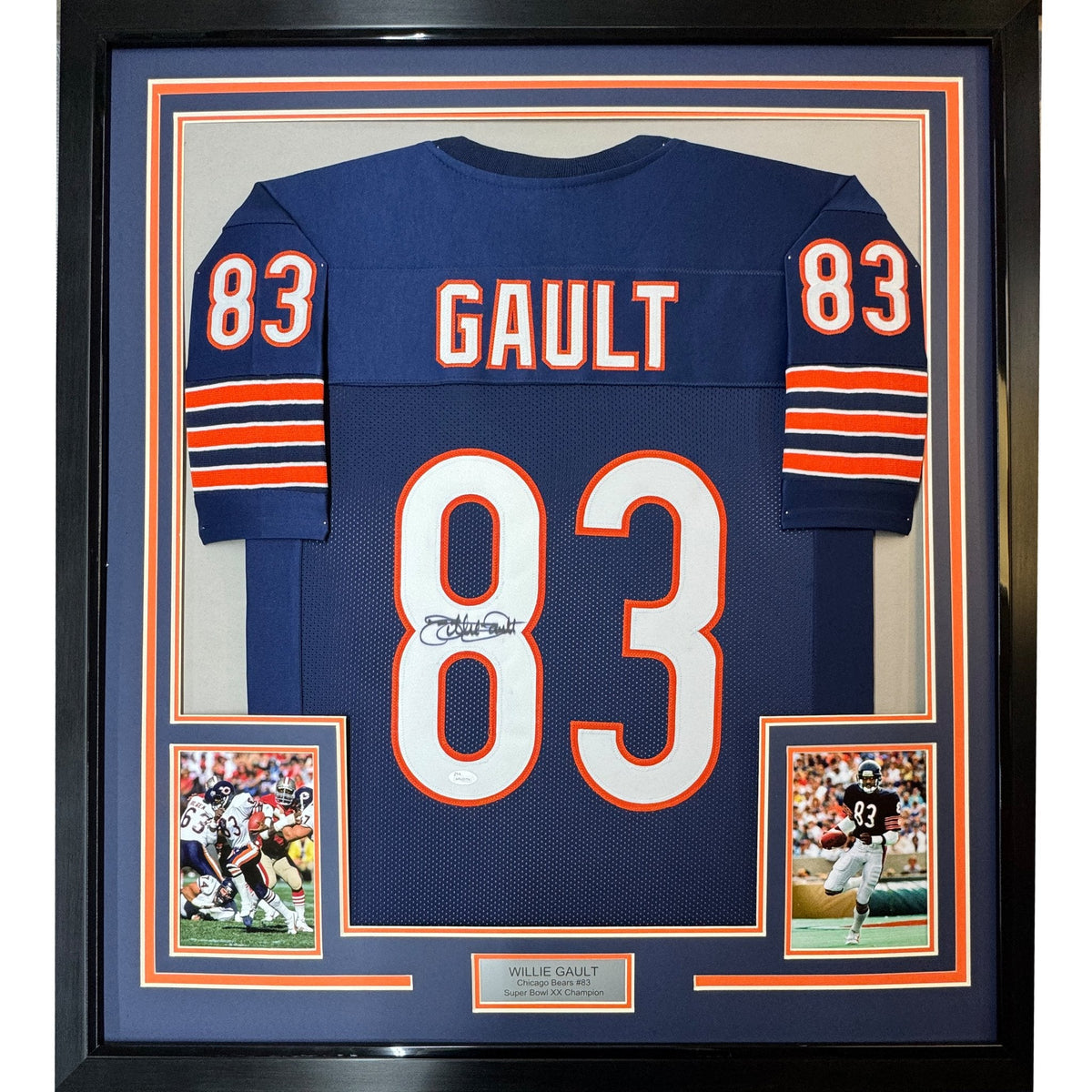 Framed Autographed/Signed Willie Gault 35x39 Chicago Blue Football Jersey JSA COA
