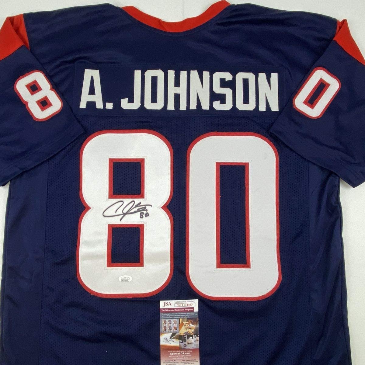 Autographed/Signed Andre Johnson Houston Blue Football Jersey JSA COA