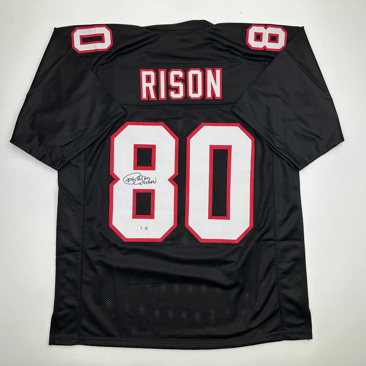 Autographed/Signed Andre Rison Atlanta Black Football Jersey Beckett BAS COA