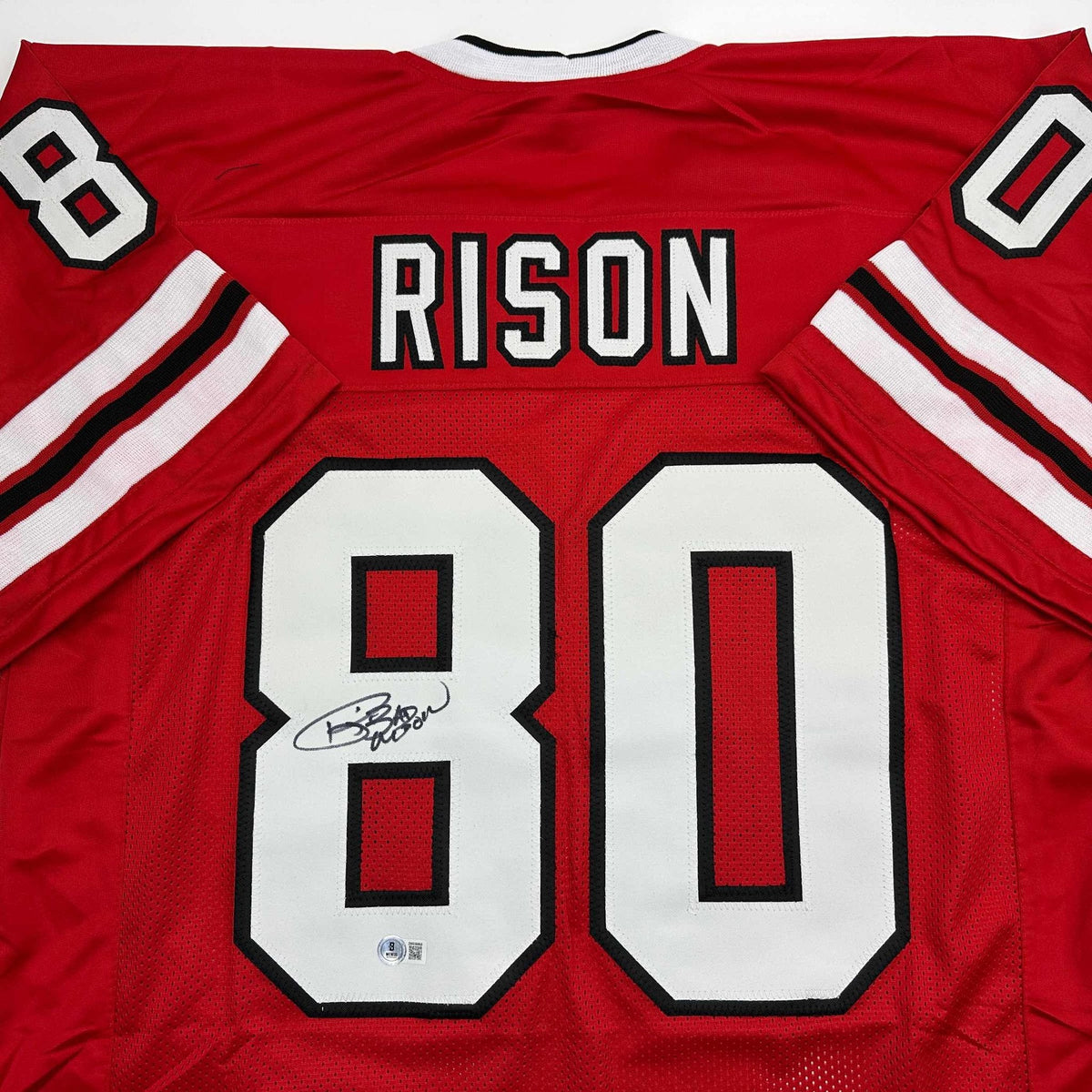 Autographed/Signed Andre Rison Atlanta Red Football Jersey Beckett BAS COA