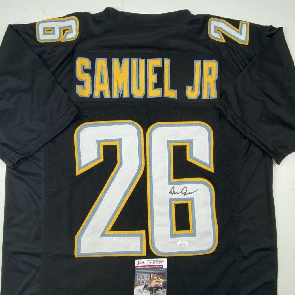 Autographed/Signed Asante Samuel Jr. Los Angeles LA Black Football Jersey JSA COA