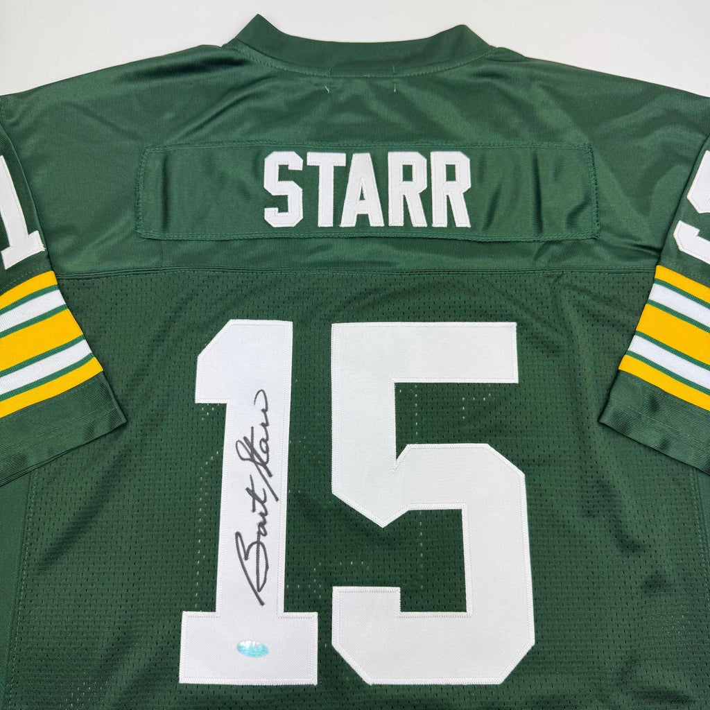 Autographed/Signed Bart Starr Green Bay Green Football Jersey Steiner COA
