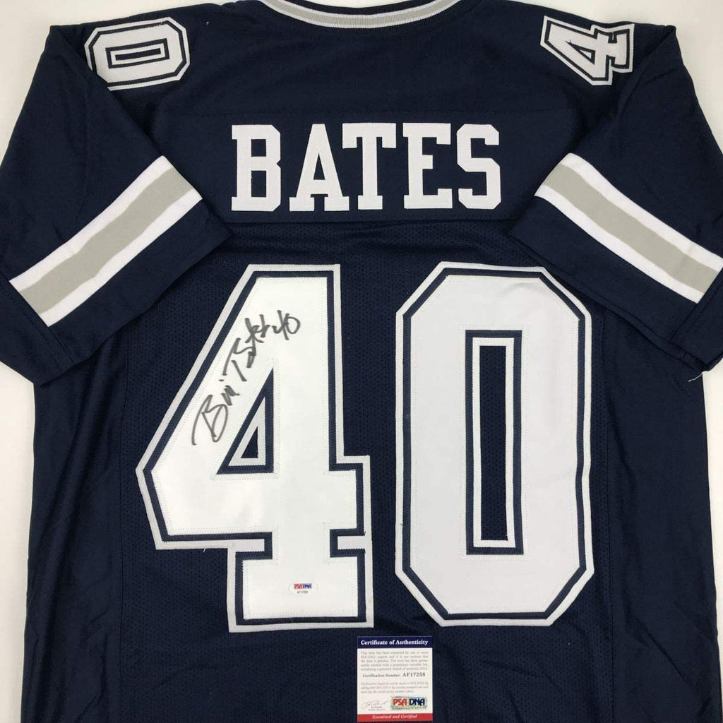 Autographed/Signed Bill Bates Dallas Dark Blue Football Jersey PSA/DNA COA