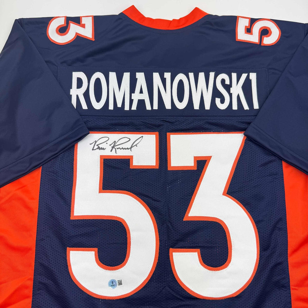 Autographed/Signed Bill Romanowski Denver Blue Football Jersey Beckett BAS COA