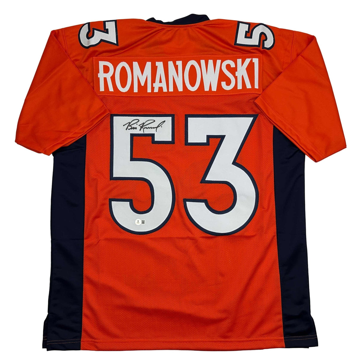 Autographed/Signed Bill Romanowski Denver Orange Football Jersey Beckett BAS COA