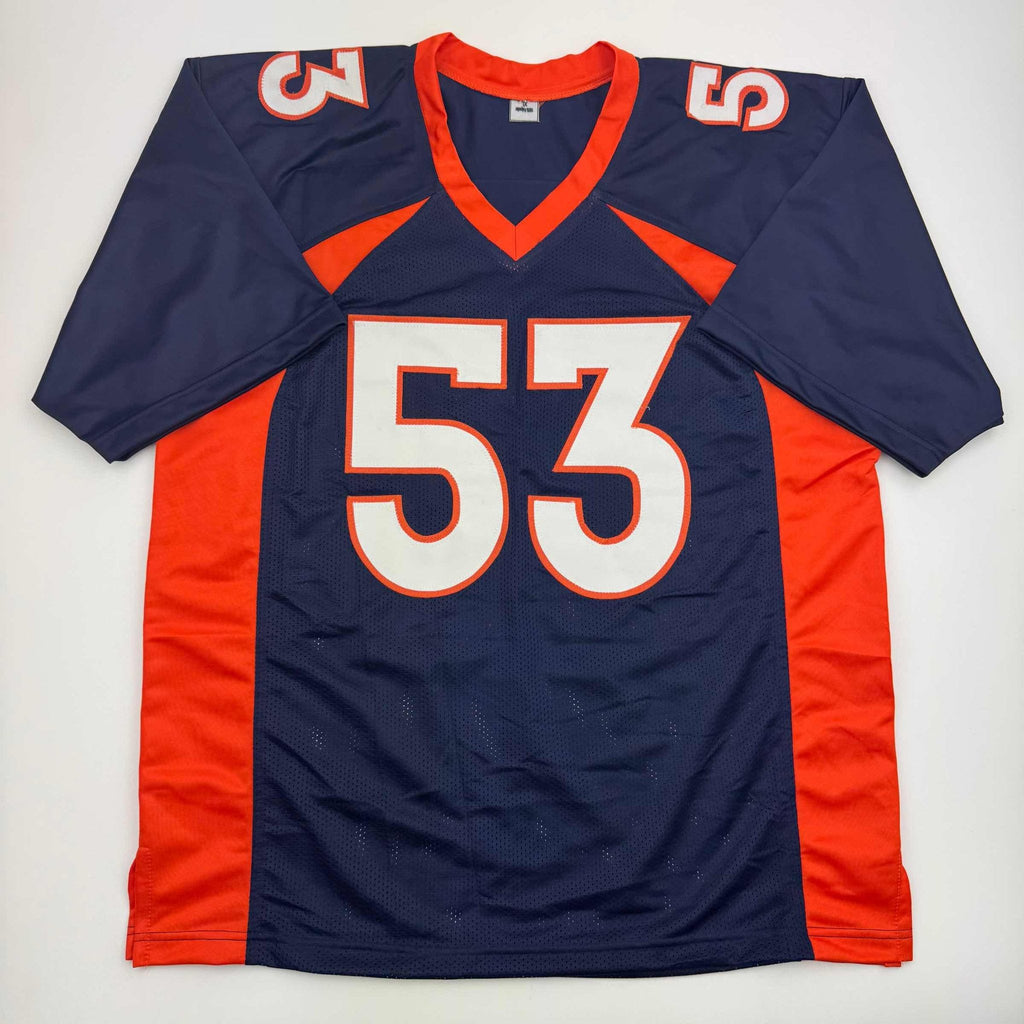 Autographed/Signed Bill Romanowski Denver Blue Football Jersey Beckett BAS COA