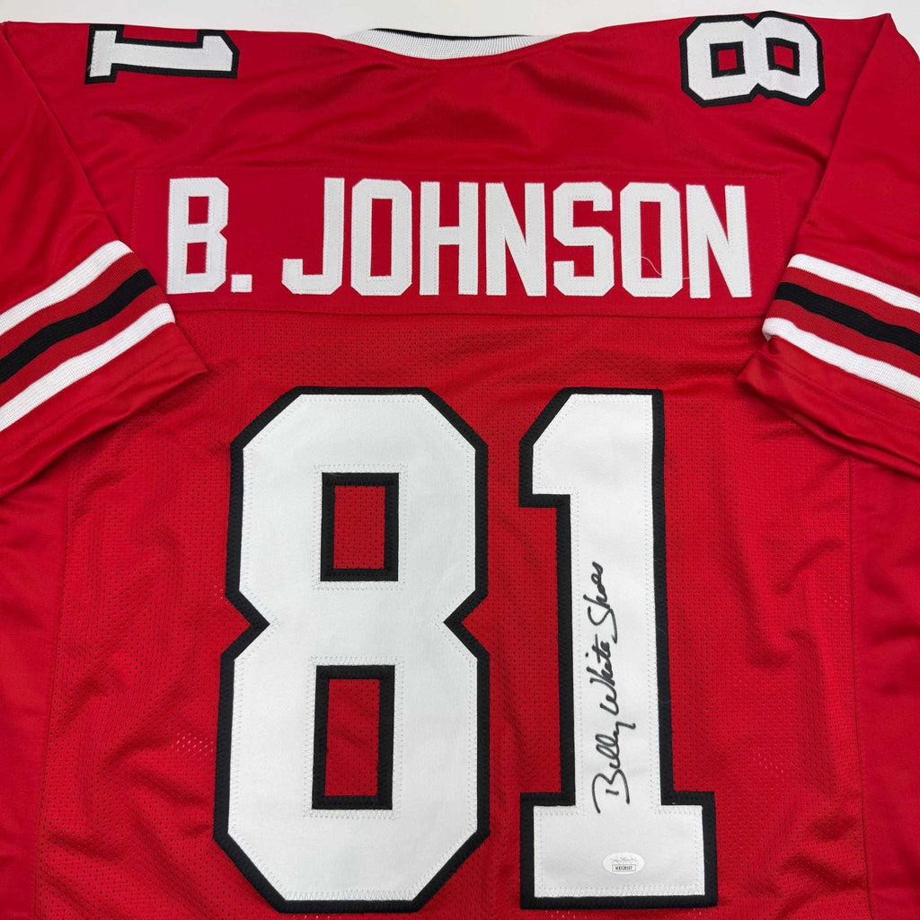 Autographed/Signed Billy White Shoes Johnson Atlanta Red Football Jersey JSA COA