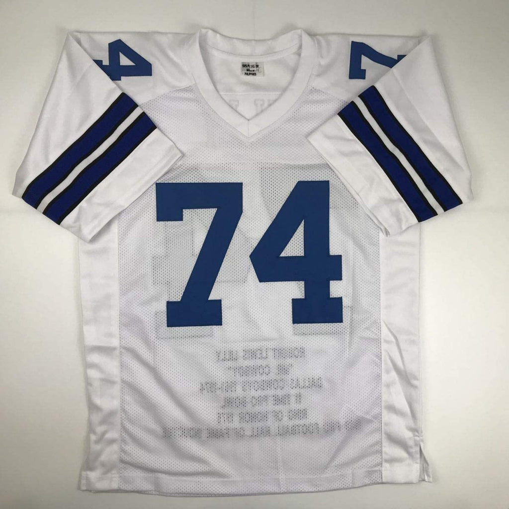 Autographed/Signed Bob Lilly HOF 80 Dallas White Stat Football Jersey JSA COA