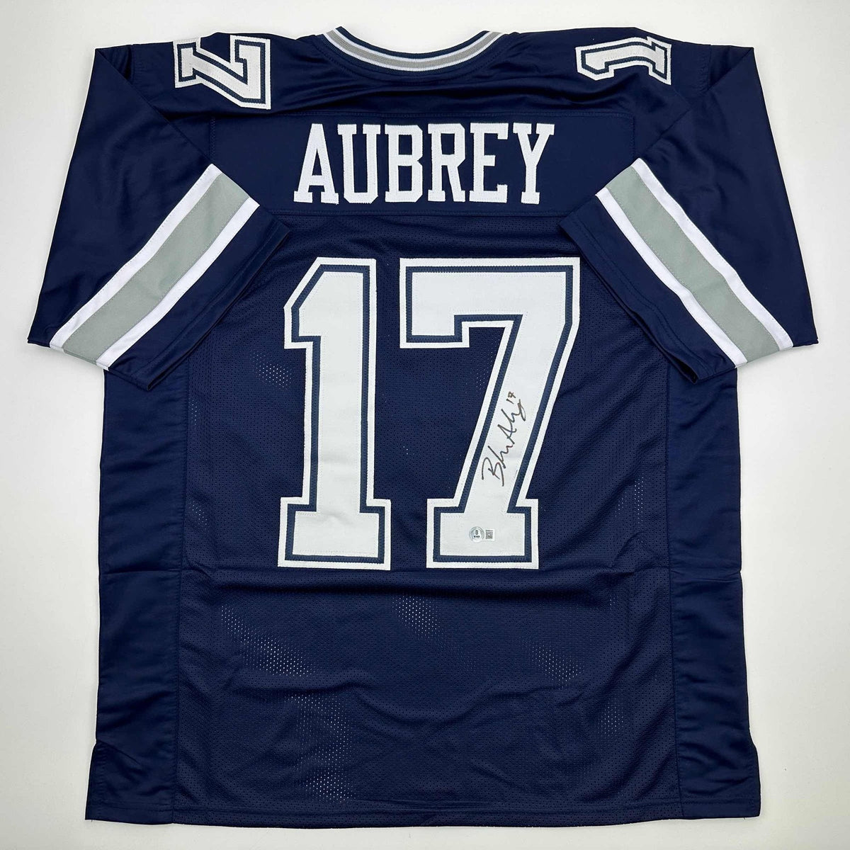 Autographed/Signed Brandon Aubrey Dallas Blue Football Jersey Beckett BAS COA