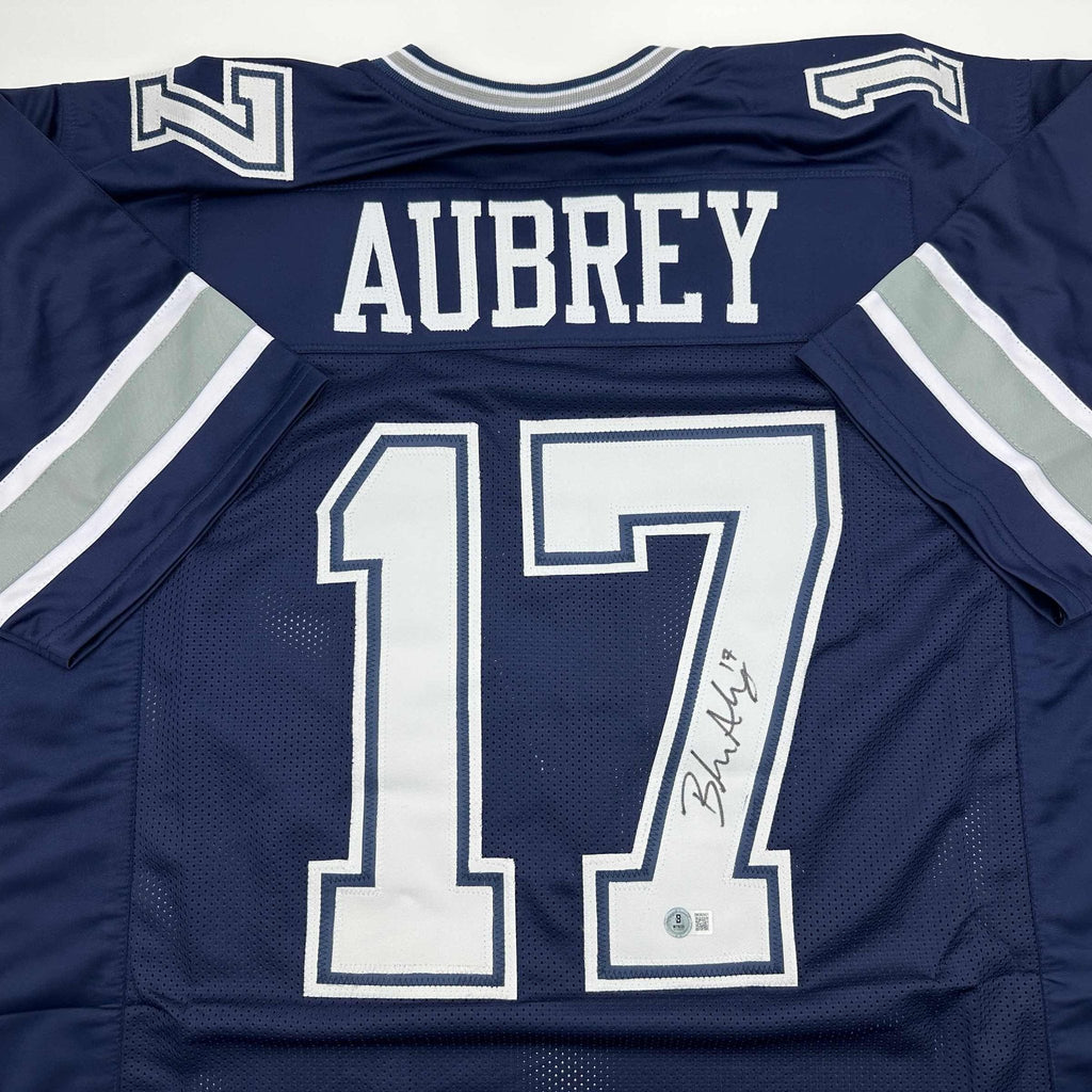 Autographed/Signed Brandon Aubrey Dallas Blue Football Jersey Beckett BAS COA