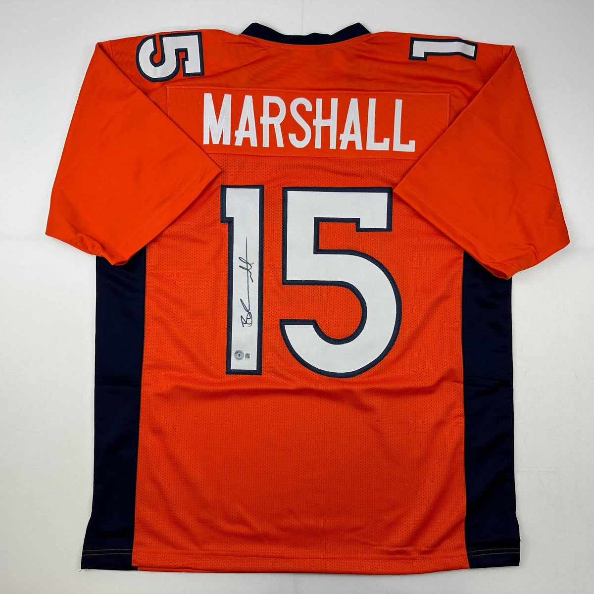 Autographed/Signed Brandon Marshall Denver Orange Football Jersey Beckett BAS COA