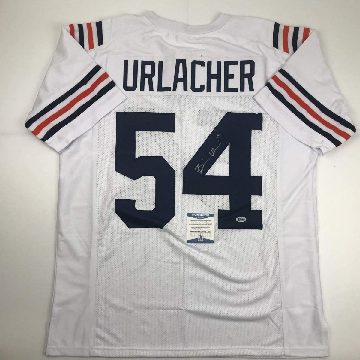 Autographed/Signed Brian Urlacher Chicago Retro White Football Jersey Beckett BAS COA