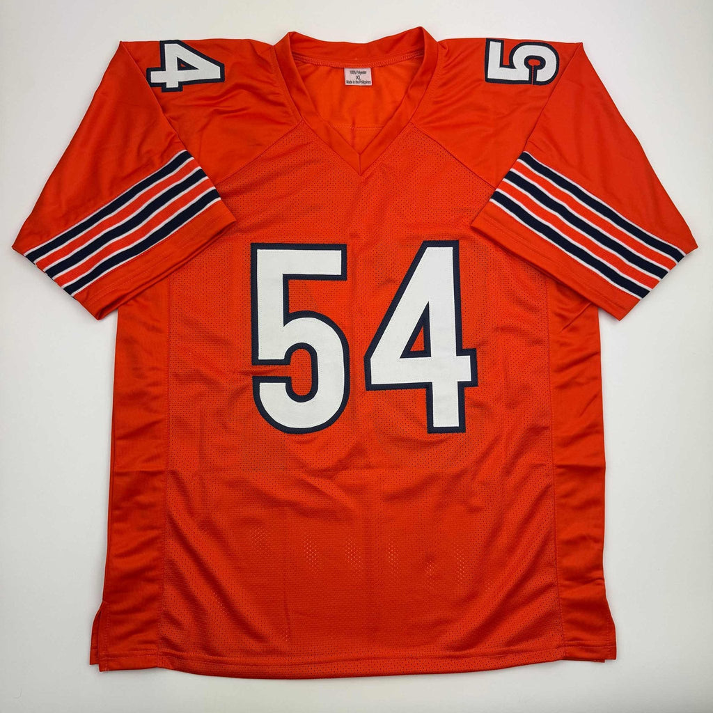Autographed/Signed Brian Urlacher HOF 18 Chicago Orange Football Jersey Beckett BAS COA