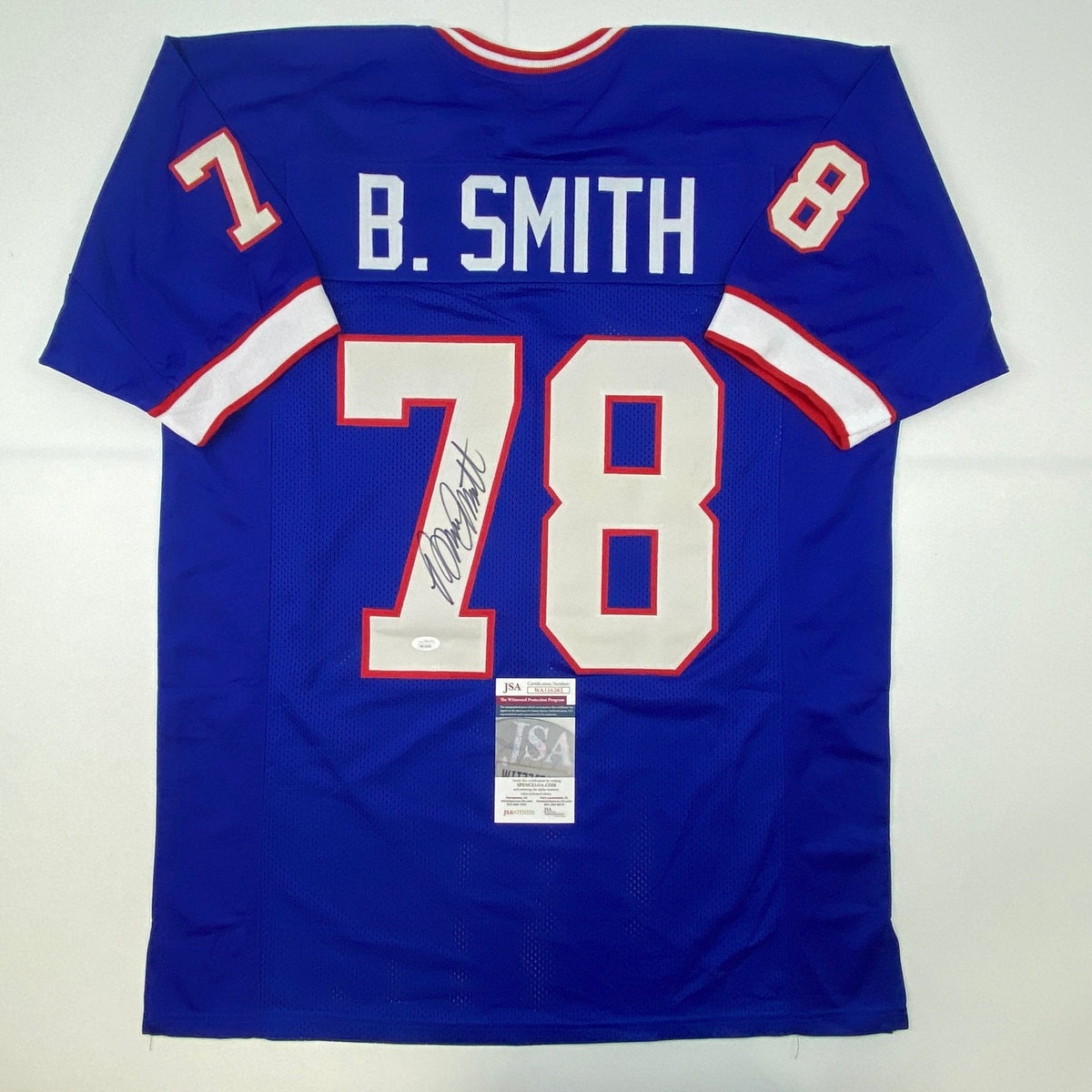 Autographed/Signed Bruce Smith Buffalo Blue Football Jersey JSA COA