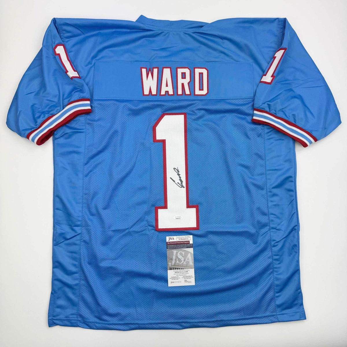 Autographed/Signed Cameron Cam Ward Tennessee Retro Light Blue Football Jersey JSA COA