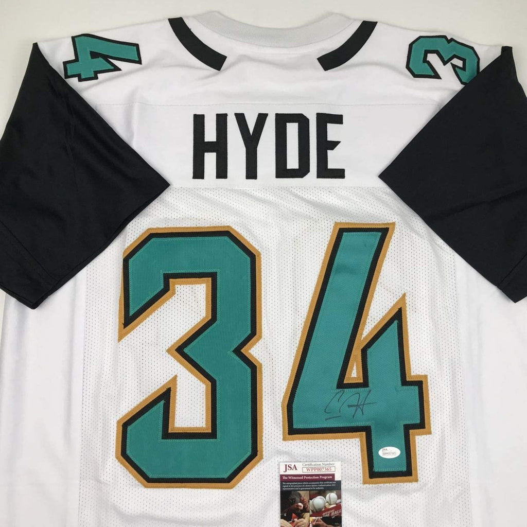 Autographed/Signed Carlos Hyde Jacksonville White Football Jersey JSA COA