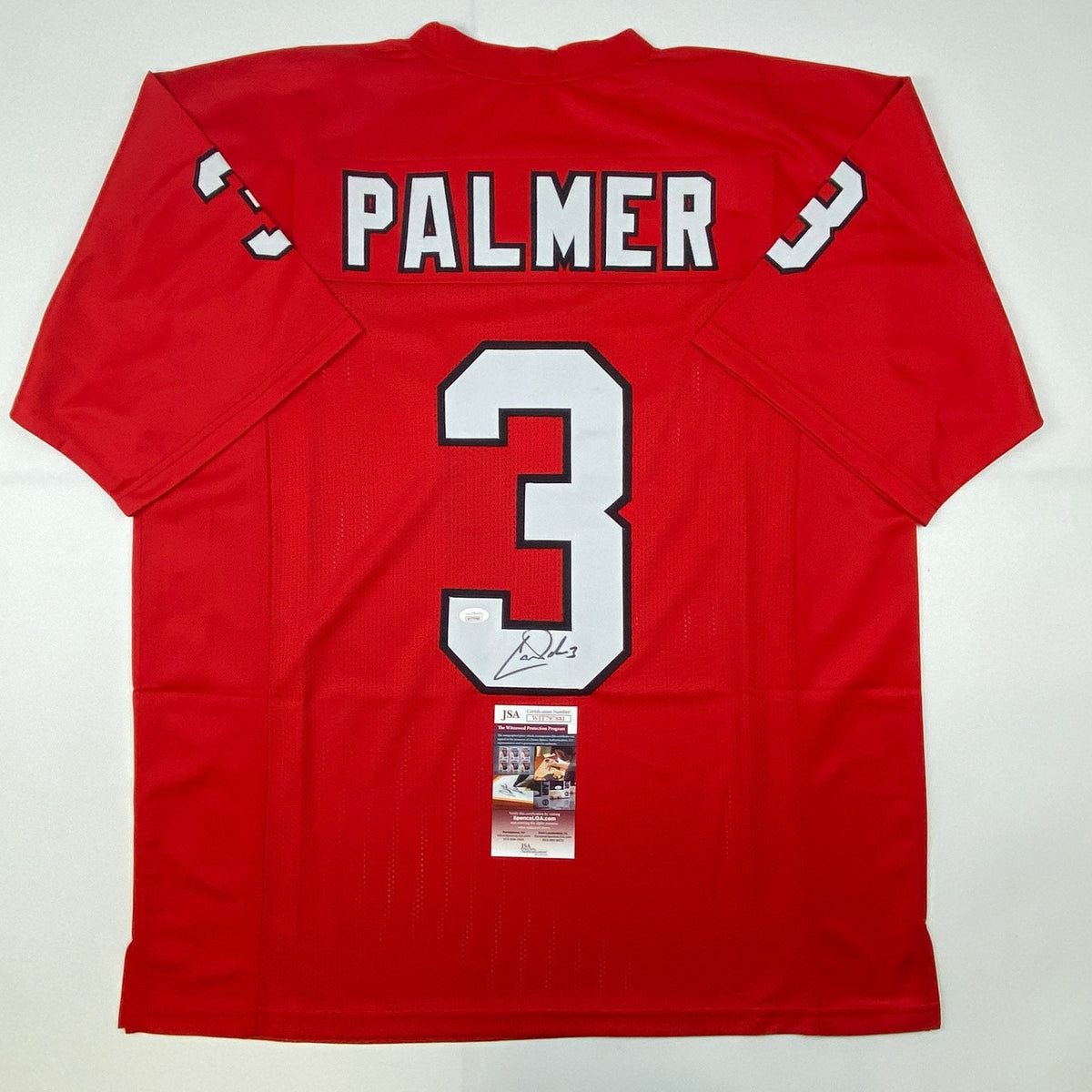 Autographed/Signed Carson Palmer Arizona Red Football Jersey JSA COA