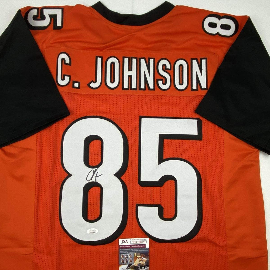 Autographed/Signed Chad Johnson Ochocinco Cincinnati Orange Football Jersey JSA COA