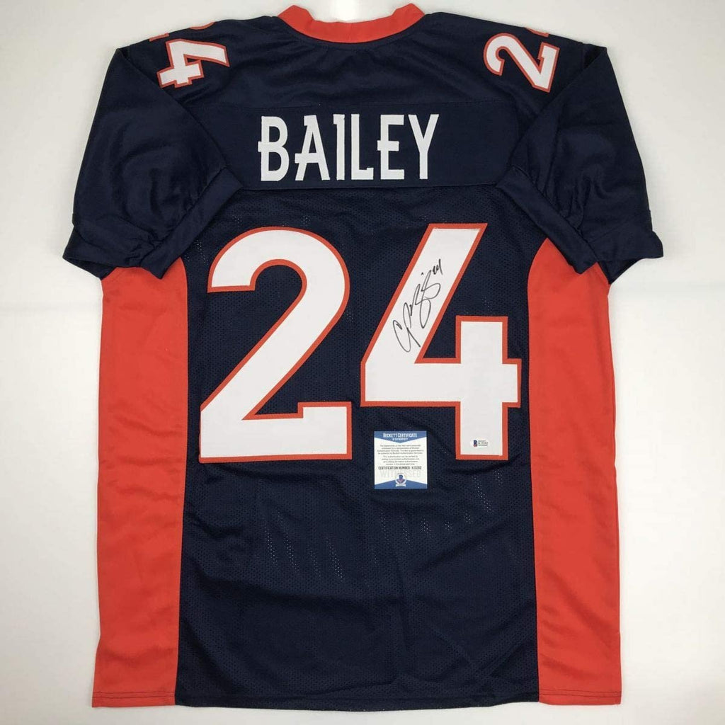 Autographed/Signed Champ Bailey Denver Blue Football Jersey Beckett BAS COA