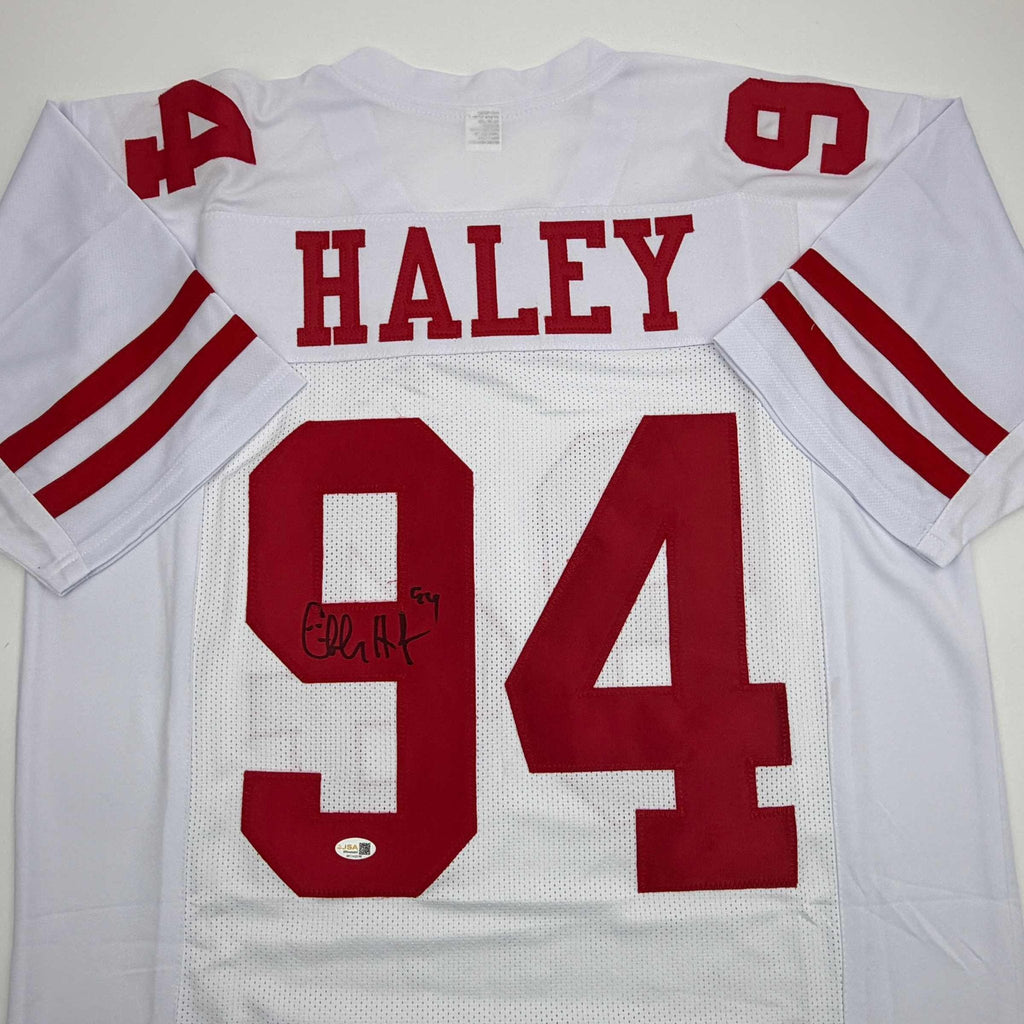 Autographed/Signed Charles Haley San Francisco White Football Jersey JSA COA