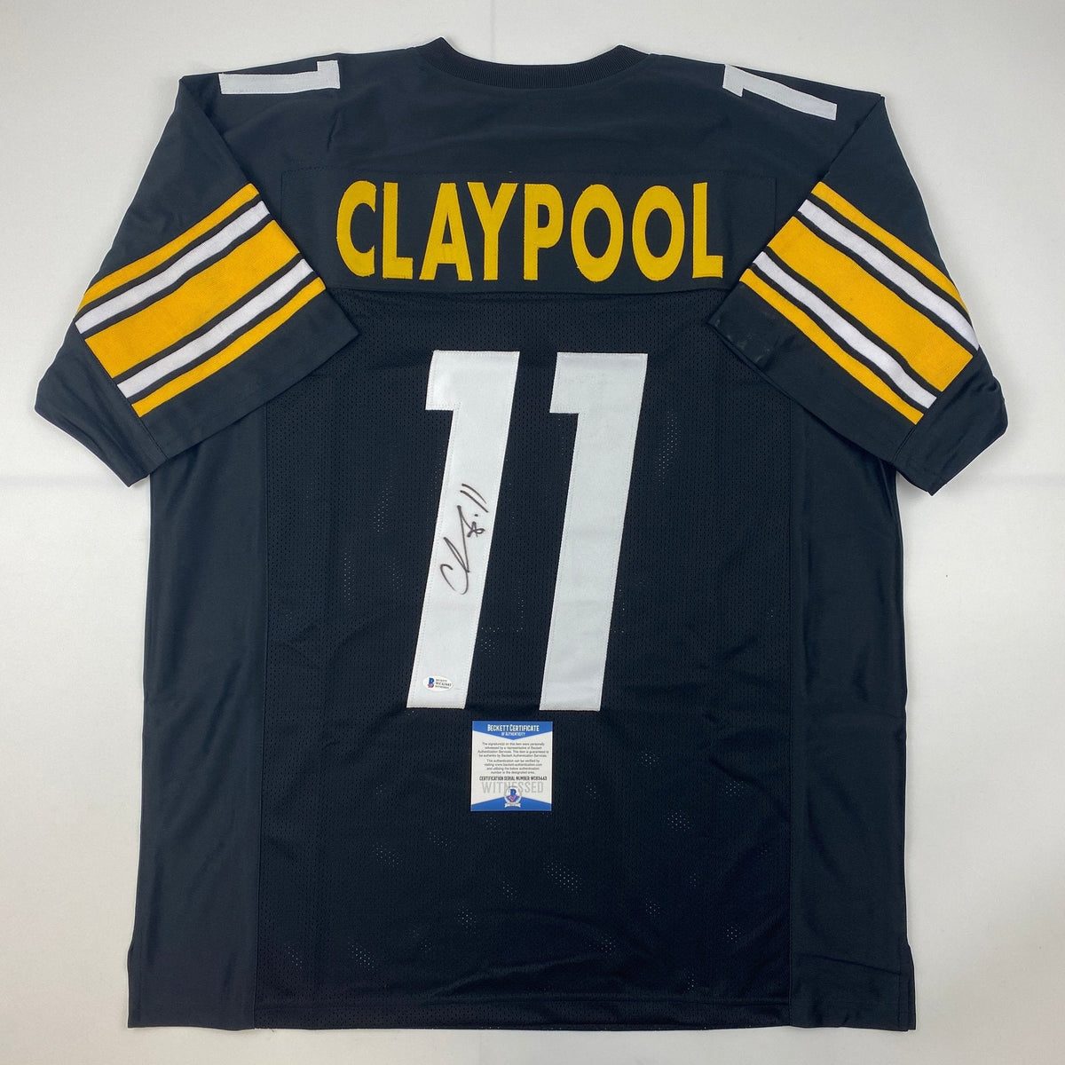 Autographed/Signed Chase Claypool Pittsburgh Black Football Jersey Beckett BAS COA