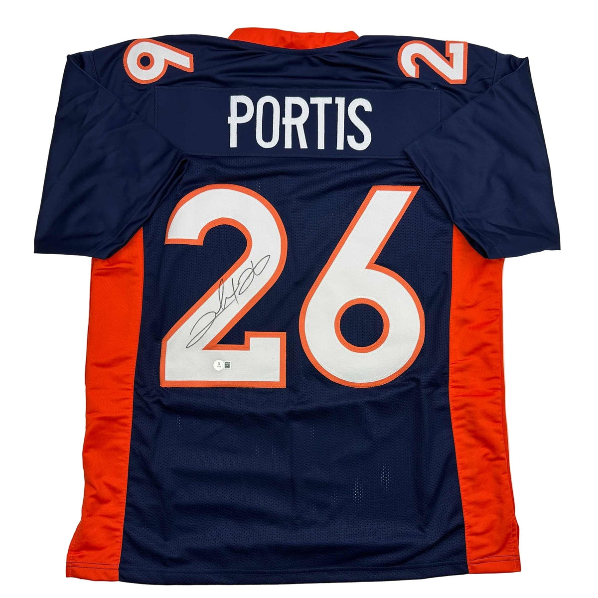 Autographed/Signed Clinton Portis Denver Blue Football Jersey Beckett BAS COA