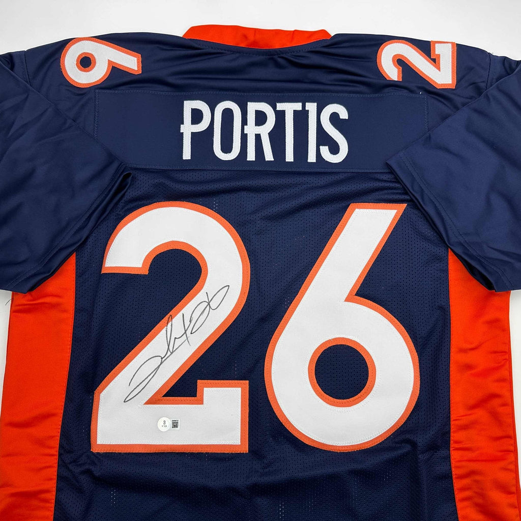 Autographed/Signed Clinton Portis Denver Blue Football Jersey Beckett BAS COA
