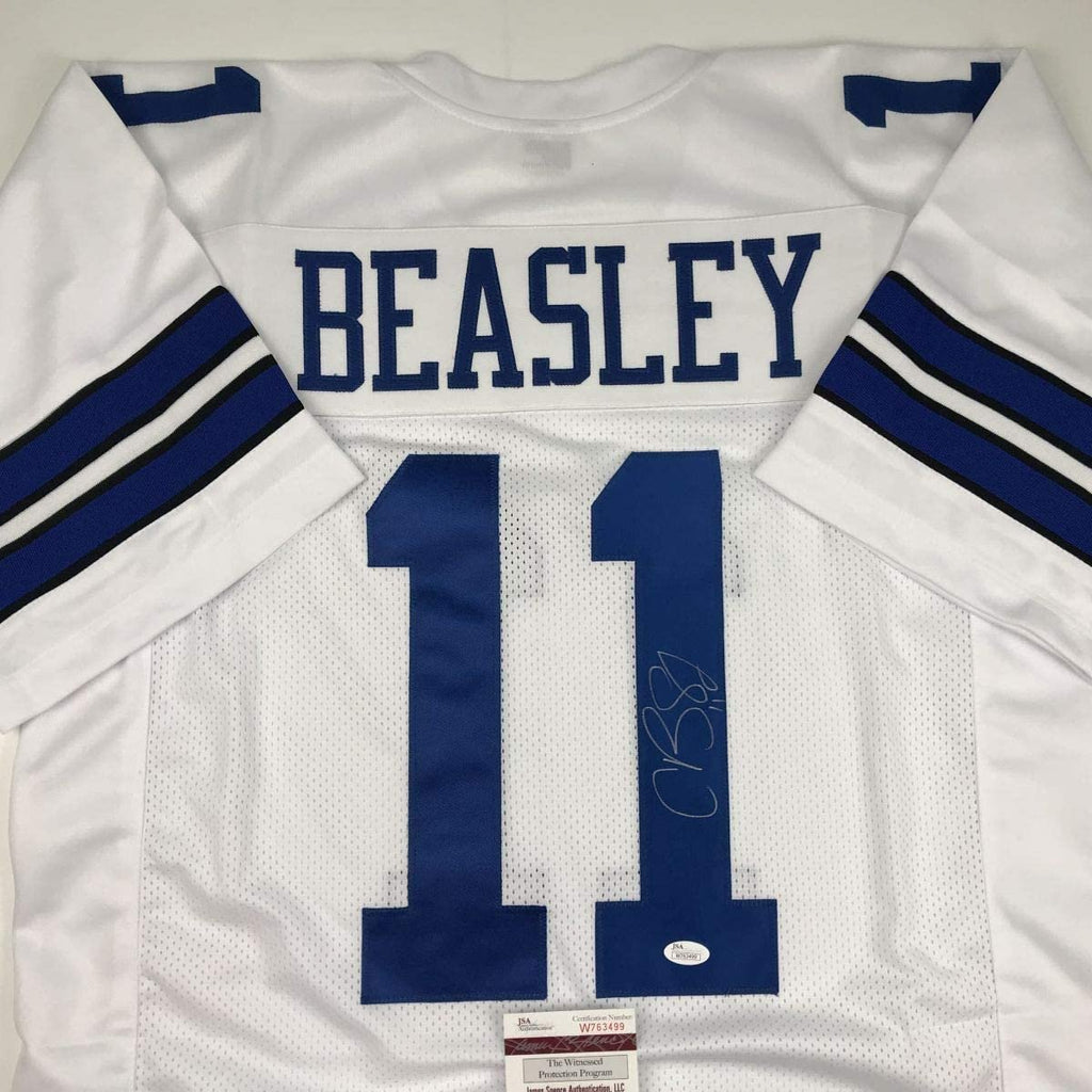 Autographed/Signed Cole Beasley Dallas White Football Jersey JSA COA