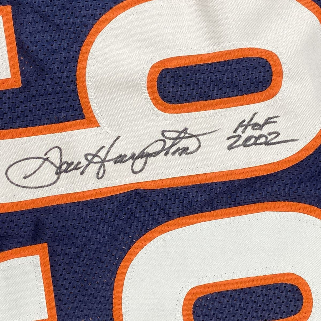 Autographed/Signed Dan Hampton HOF 2002 Chicago Blue Stat Football Jersey JSA COA