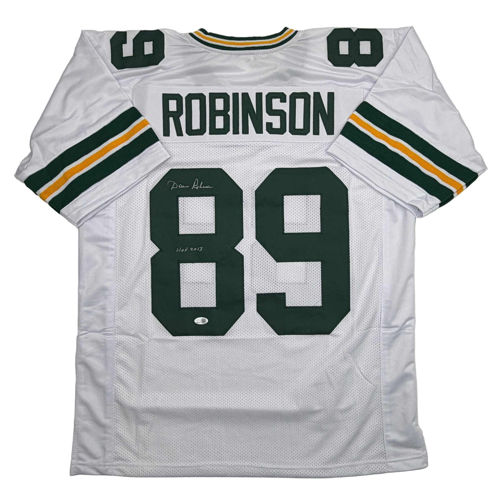 Autographed/Signed Dave Robinson HOF 13 Green Bay White Football Jersey JSA COA